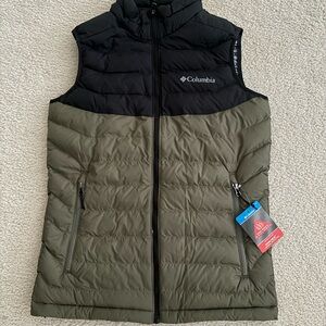 Columbia Men’s Omni-Heat White Out Puffer Vest In Dark Green & Black